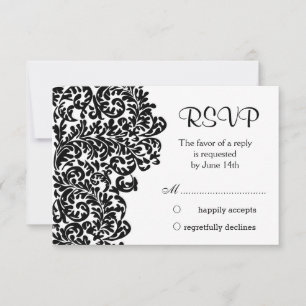 Leafy black damask swirls Wedding RSVP
