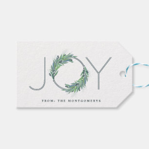Leafy Blue Joy wreath Christmas/holiday Gift Tags