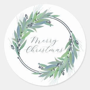 Leafy Blue wreath custom Christmas/holiday Classic Round Sticker