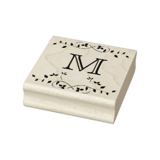 Leafy Border Monogram Rubber Art Stamp