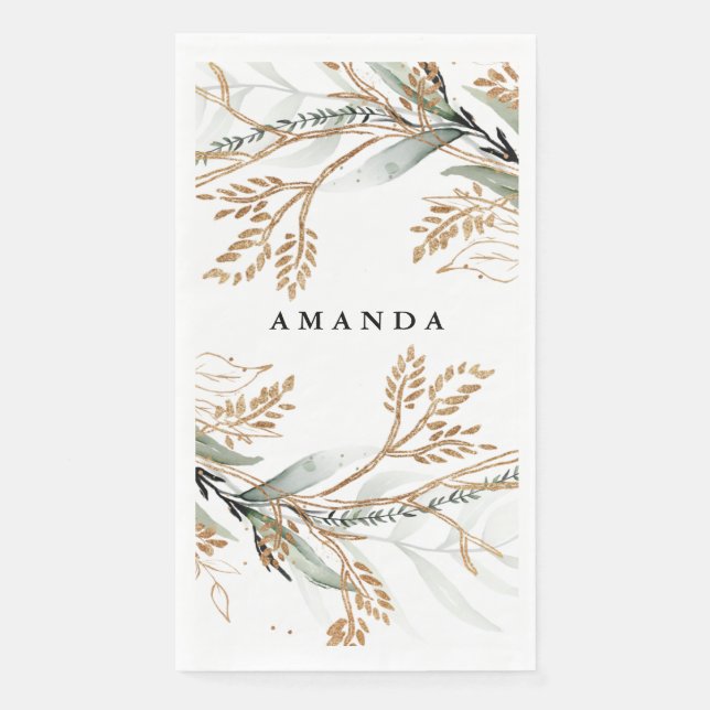 Leafy Botanical Eucalyptus Modern Greenery Branch Napkin (Front)