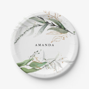 Leafy Botanical Eucalyptus Modern Greenery Branch Paper Plate