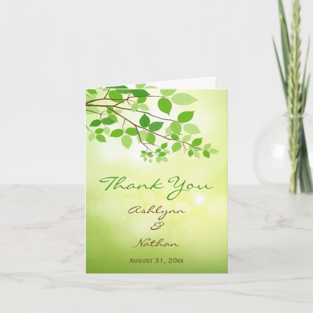 Leafy Branch Sun Spots PHOTO Thank You Card (Front)