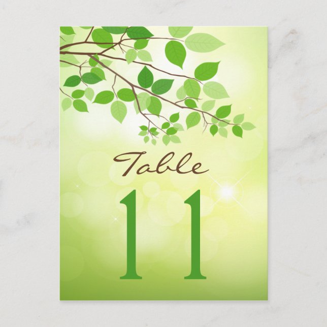 Leafy Branches Wedding Table Number Postcard (Front)