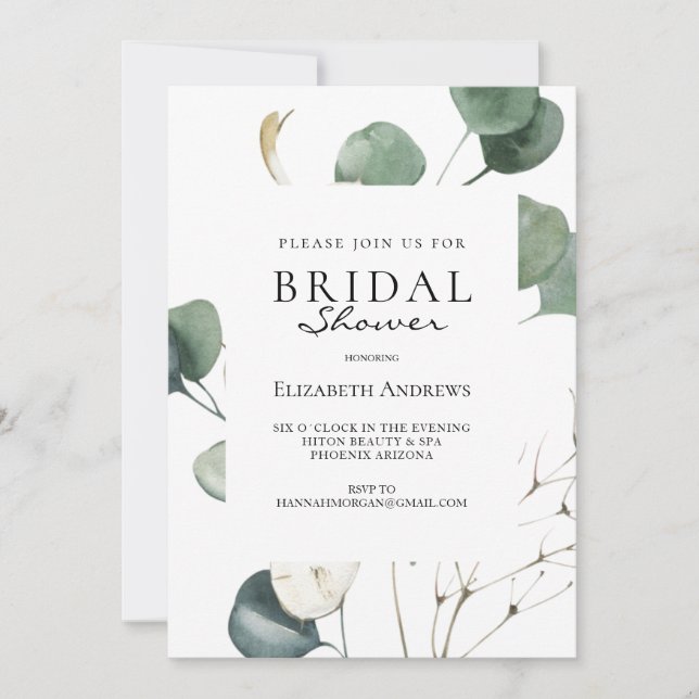 Leafy Bridal Shower Invitation (Front)
