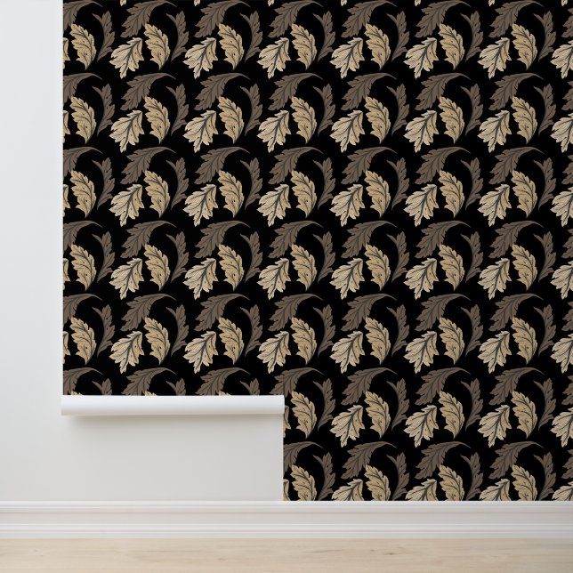 Leafy Brown Tan and Ivory Modern Wallpaper (Application)