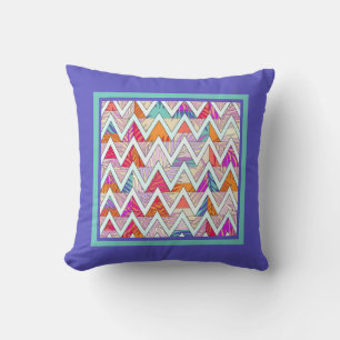 Leafy Chevron on Periwinkle/Mint Cushion