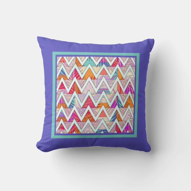 Leafy Chevron on Periwinkle/Mint Cushion (Front)