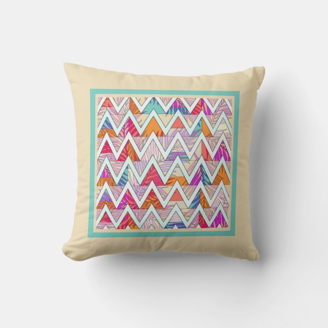 Leafy Chevron on Tan/MintThrow Pillow (Front)