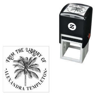 Leafy Coconut Palm Tree Library Book Name Self-inking Stamp