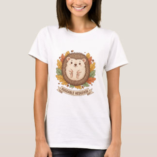 “Leafy Cuddle – Playful Hedgehog Tee” T-Shirt