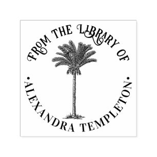 Leafy Date Palm Tree Library Book Name Self-inking Stamp