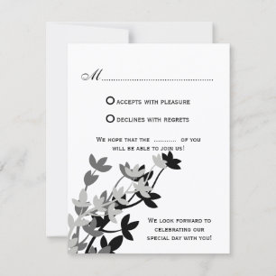 Leafy Elegance In Silver Black RSVP Cards