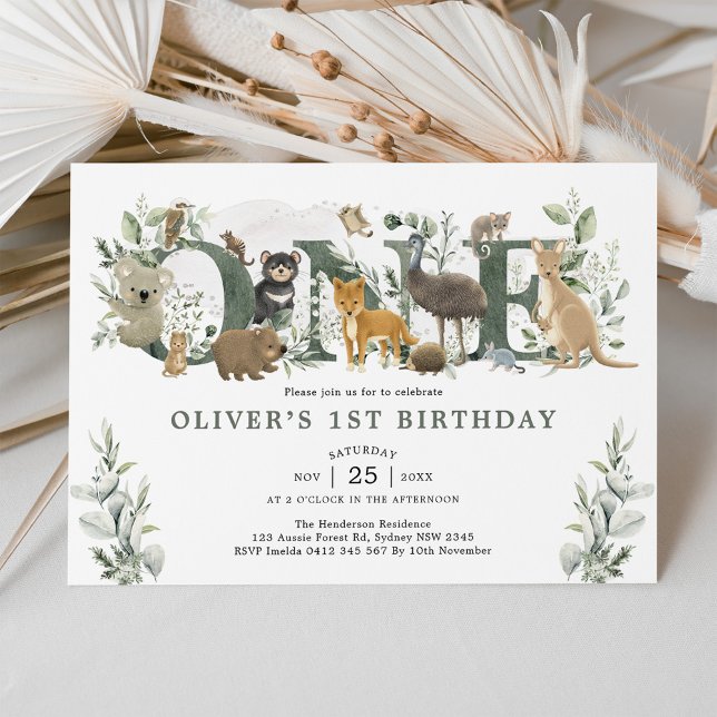 Leafy Eucalyptus Australian Animals 1st Birthday Invitation (Creator Uploaded)