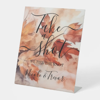 Leafy Fall Branches Custom Wedding Take a Shot Pedestal Sign