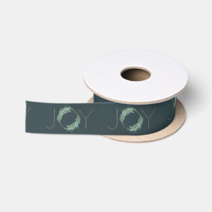 Leafy faux-Gold Joy wreath Christmas/holiday Satin Ribbon