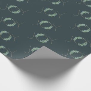 Leafy faux-Gold Joy wreath Christmas/holiday Wrapping Paper