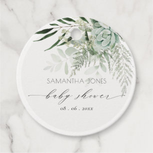 Leafy Fern Succulent Frame Foliage Baby Shower Favour Tags