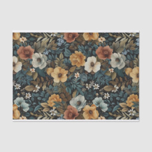 Leafy Floral Illustrations on Dark Background Tissue Paper