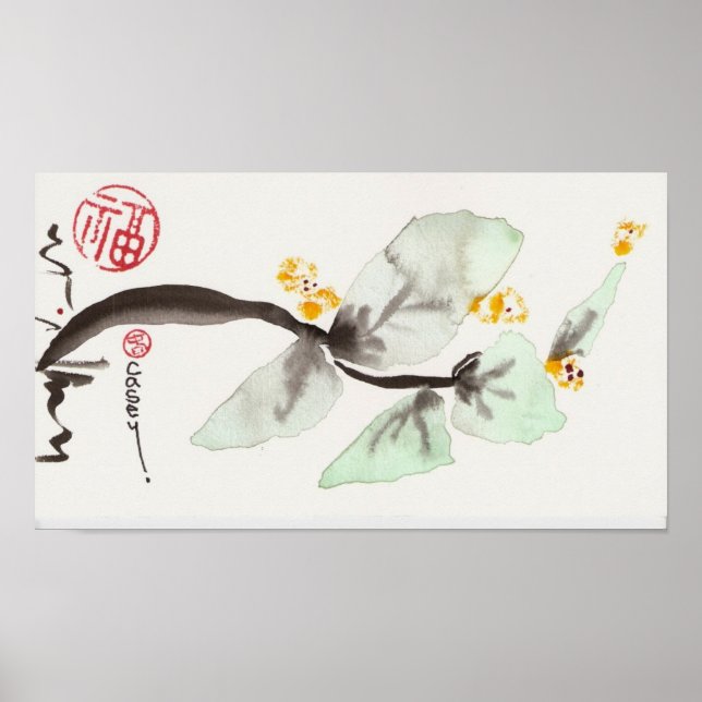 Leafy Flower Stem Curving Print (Front)