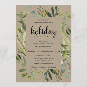 LEAFY FRAME GREEN GREY CORPORATE HOLIDAY PARTY INVITATION