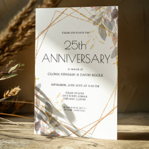 Leafy Gold Geometric 25th Wedding Anniversary  Invitation
