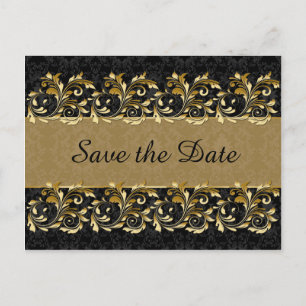 Leafy golden swirls Save the Date Announcement Postcard