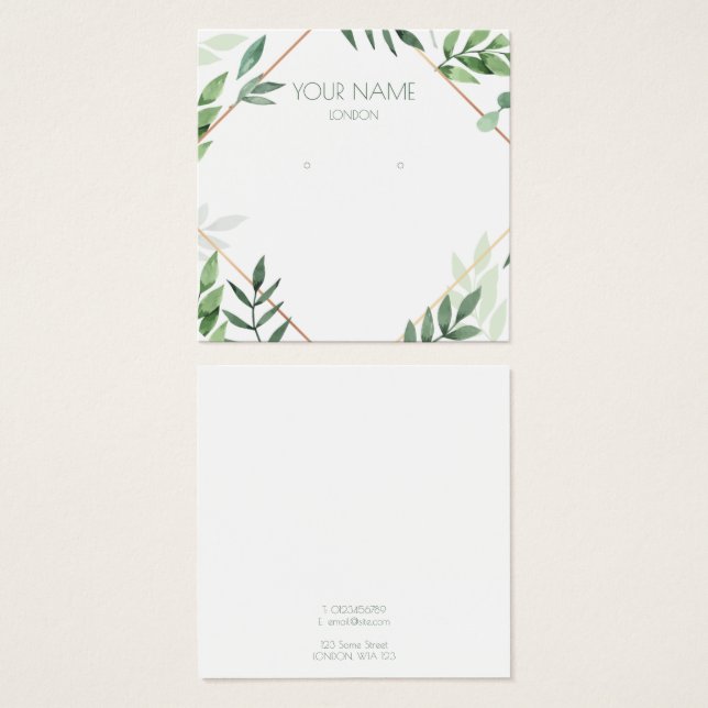 Leafy green and copper border earring display card (Front & Back)
