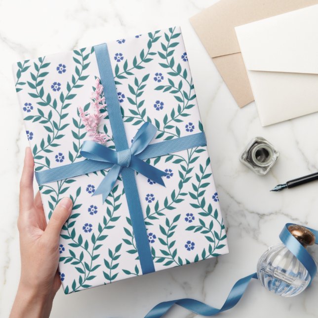 Leafy green blue  wrapping paper (Gifting)