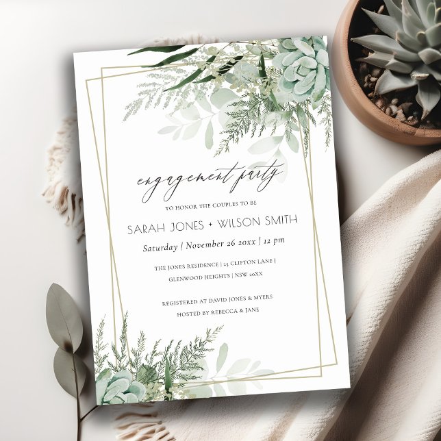 Leafy Green Fern Succulent Frame Engagement Invite (Creator Uploaded)