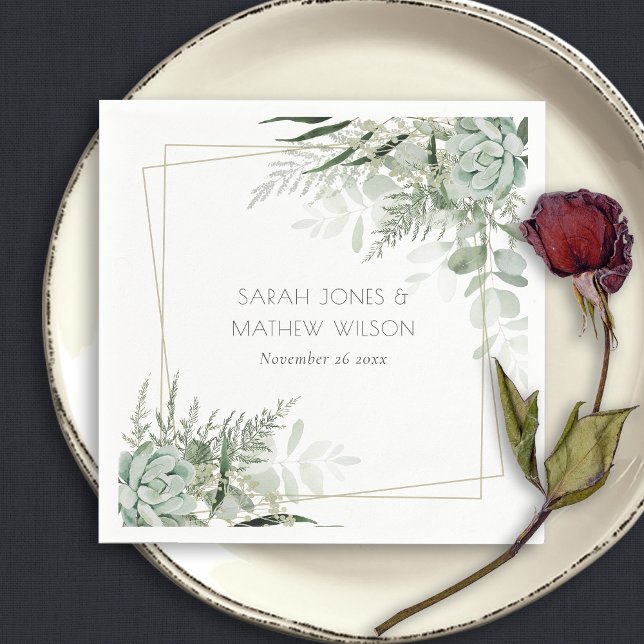 Leafy Green Fern Succulent Frame Foliage Wedding Napkin (Creator Uploaded)