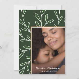 Leafy Green Frame Photo Merry Christmas Holiday Card