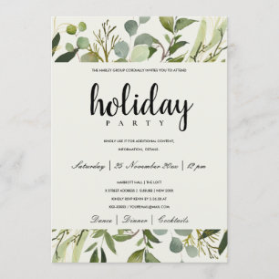 LEAFY GREEN GOLD FOLIAGE CORPORATE HOLIDAY PARTY INVITATION