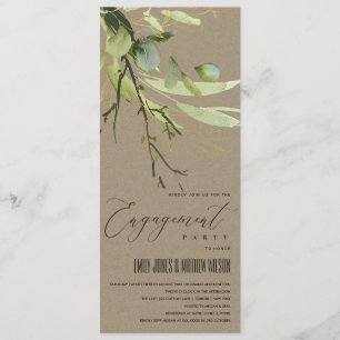 LEAFY GREEN KRAFT FOLIAGE WATERCOLOR ENGAGEMENT INVITATION