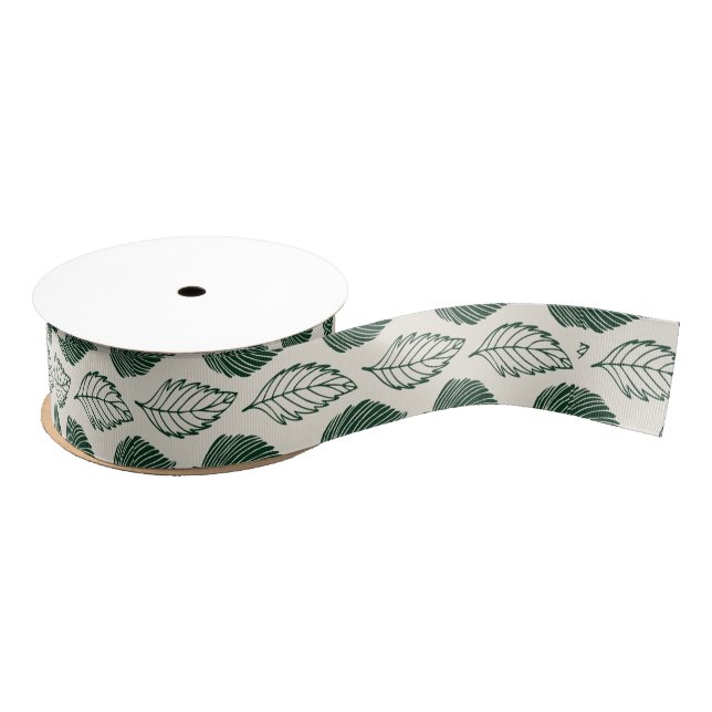 Leafy (Green on Cream) Grosgrain Ribbon (Spool)