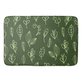 Leafy Green on Dark Green Background Bath Mat