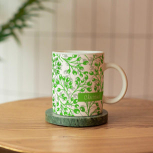 Leafy Green Pattern Modern Elegant Custom Name  Coffee Mug
