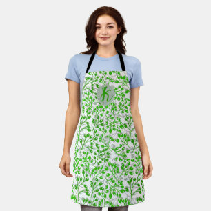 Leafy Green Pattern Modern Elegant Monogrammed Apron