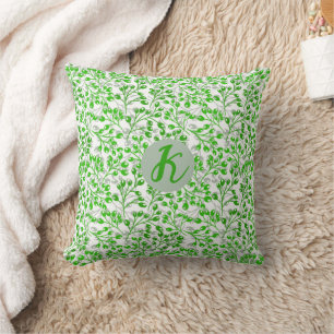 Leafy Green Pattern Modern Elegant Monogrammed Cushion