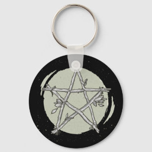Leafy Green Pentacle keychain black/white