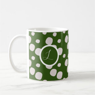 Leafy Green Pink Dots Initial Coffee Mug