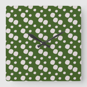 Leafy Green Pink Dots Square Wall Clock