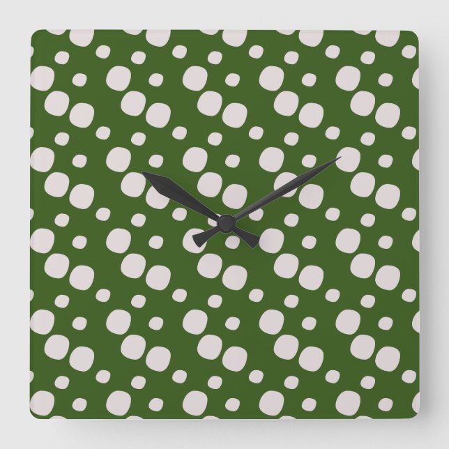 Leafy Green Pink Dots    Square Wall Clock (Front)