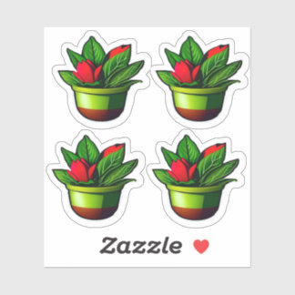 Leafy Green Plant with Red Flowers Potted Design