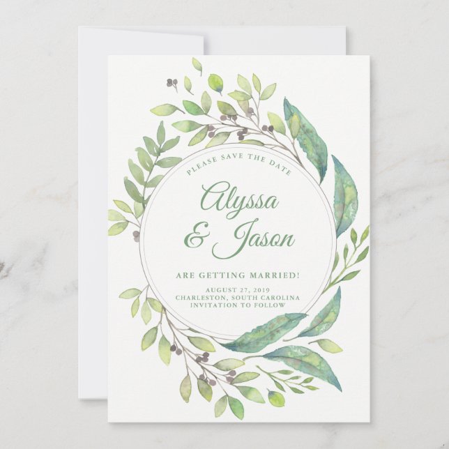 Leafy Green | Save the Date with Photo and Names (Front)