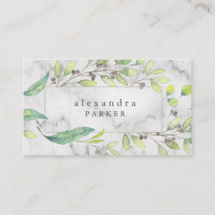 Leafy Green   Trendy Watercolor on Marble Business Card