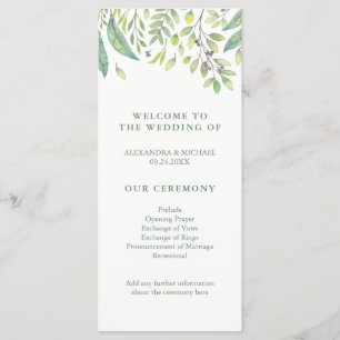 Leafy Green Trendy Watercolor Wedding Program