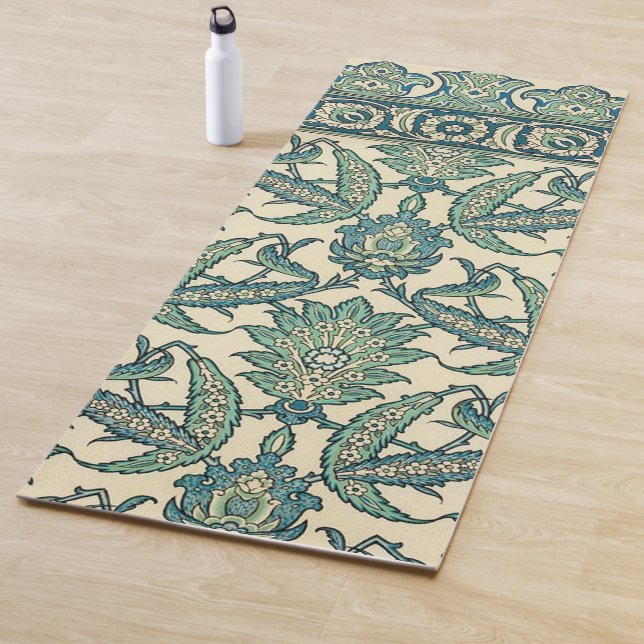Leafy Green Vintage Arabic Botanical Pattern Yoga Mat (In Situ)