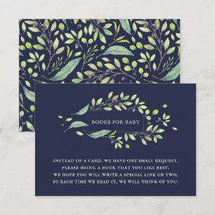 Leafy Green Watercolor Book Request Dark Blue Invitation