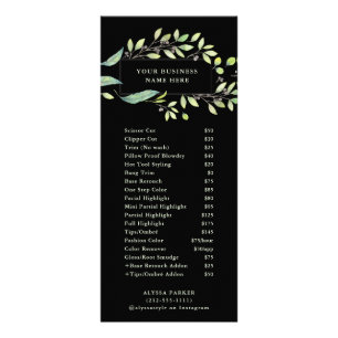 Leafy Green Watercolor Frame   Salon Price List Rack Card